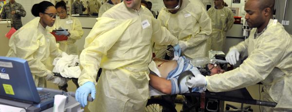 Medical personnel simulate emergency treatment during a mass casualty exercise at Balad's Air Force Theater Hospital yesterday. It's such an amazing change from when I was here a few years ago: the hospital would have been far too busy treating real patients to begin to think of conducting an exercise like this.  There's still the need to stay sharp and on top of one's game, but I'm sure glad the levels of violence here have dropped so much.